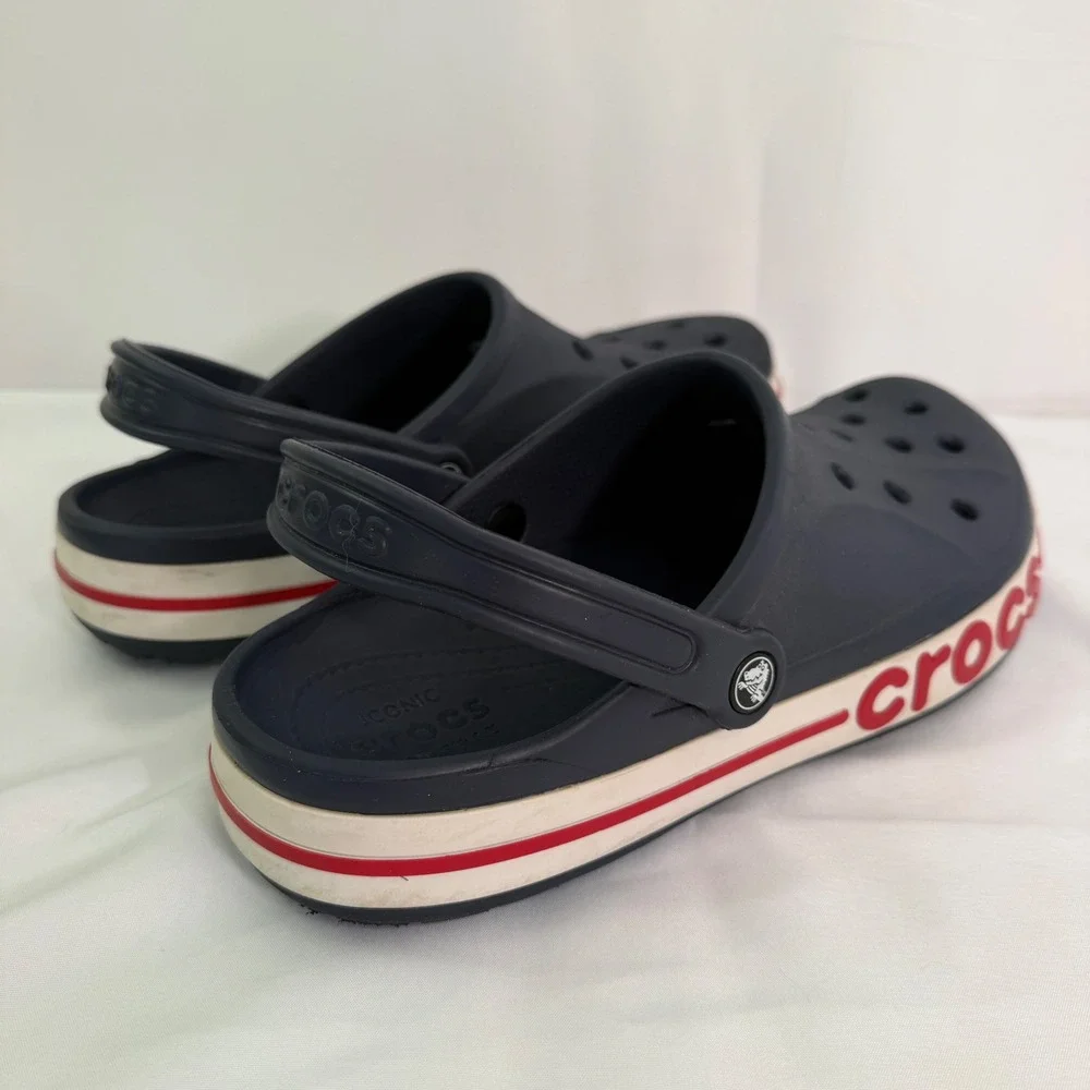 Crocs Bayaband Clog Navy Blue Red White Logo Mens Size 13 Slip On Shoes